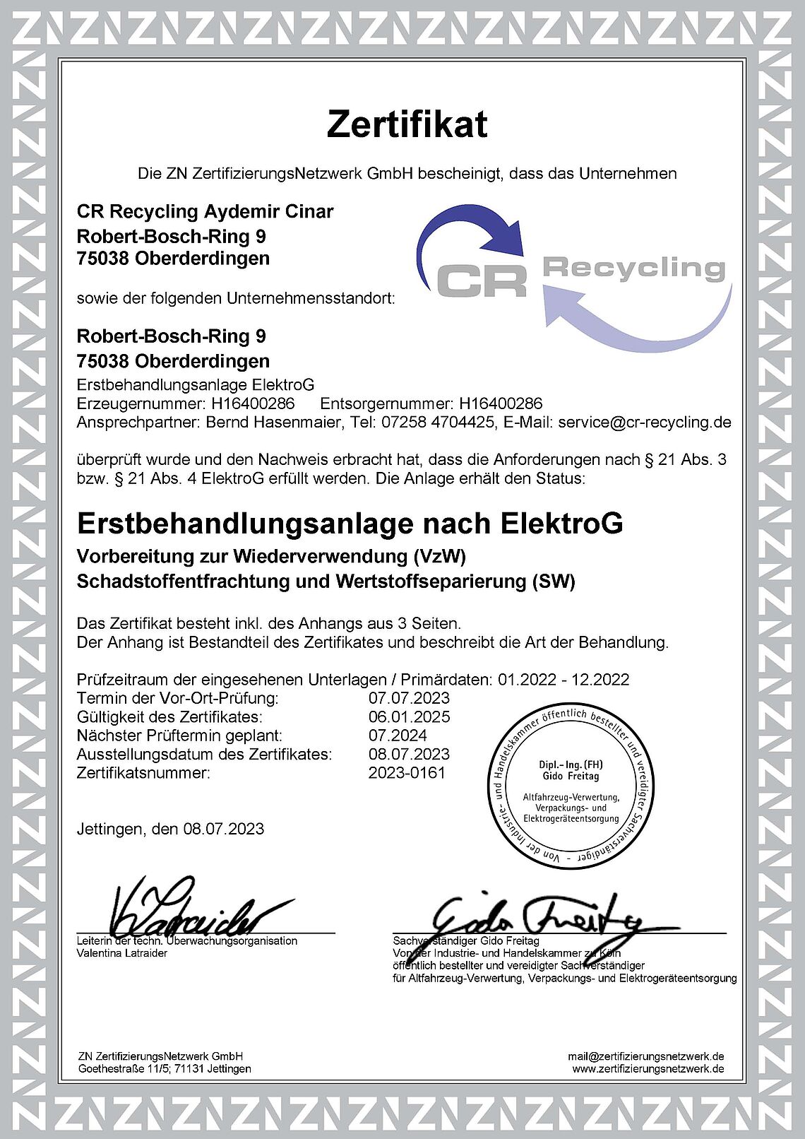 ElektroG Zertifikat